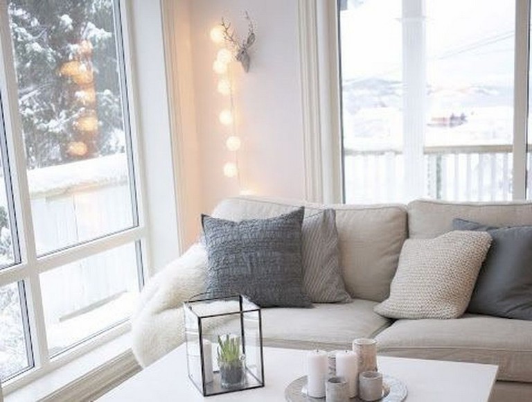 living room with string lights